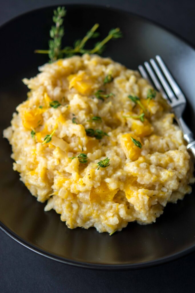 Butternut Squash Risotto in black dish