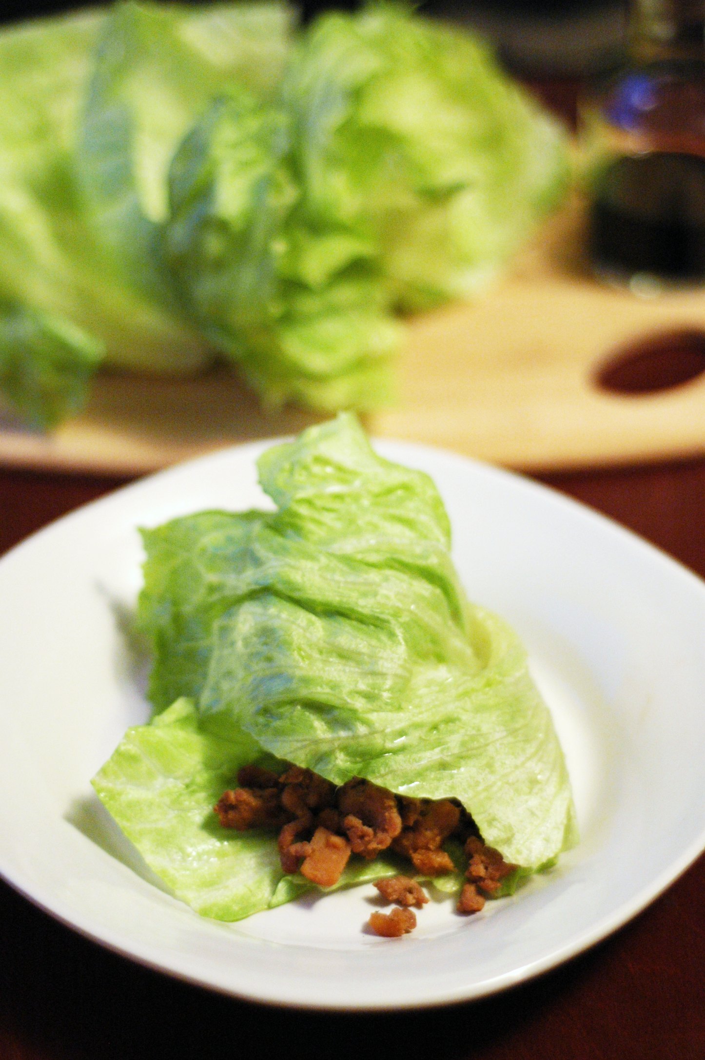 White plate with lettuce wrap
