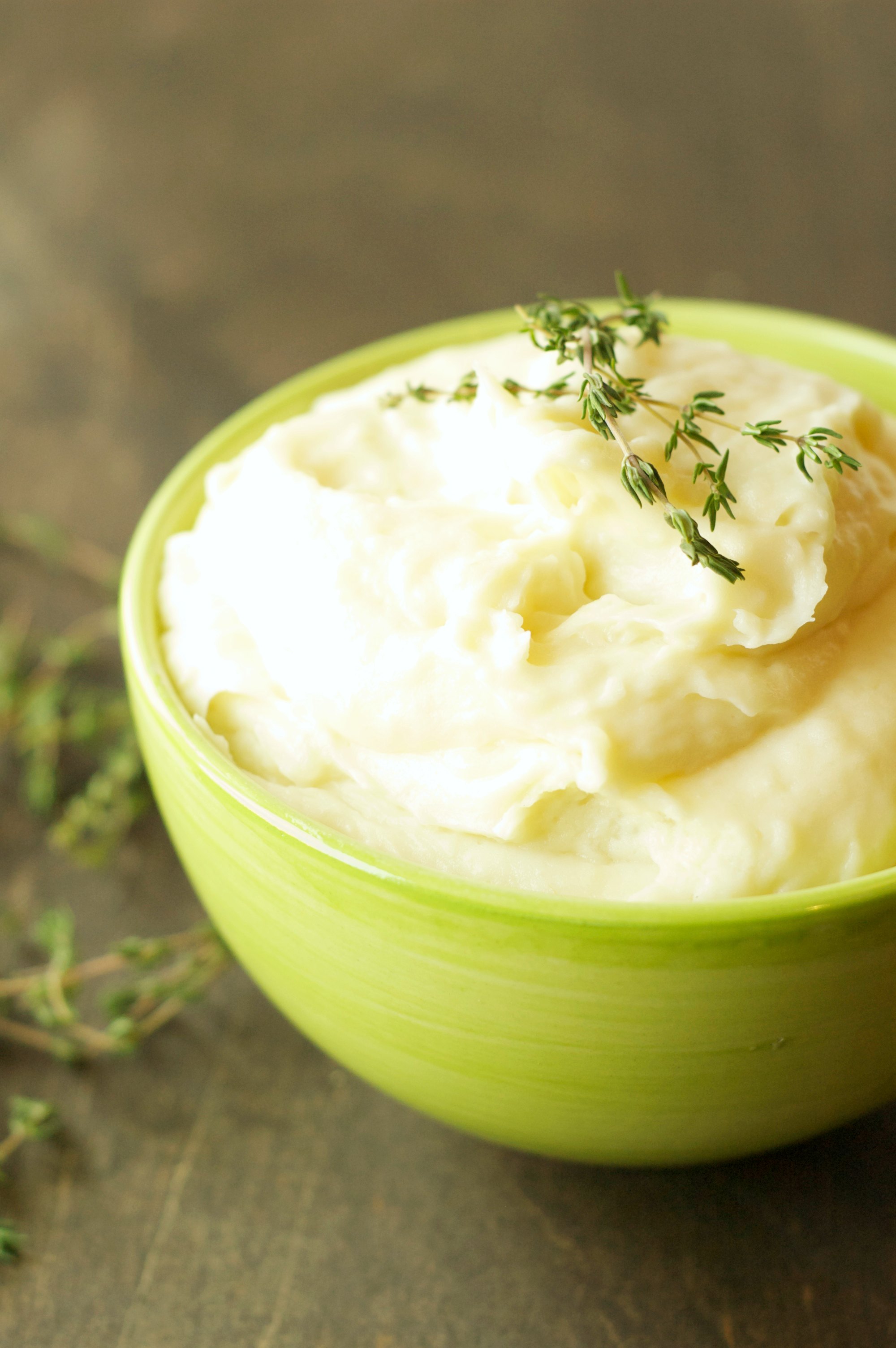 Mashed Potatoes in lime green bowl