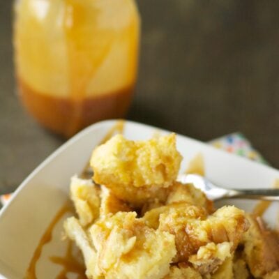 Slow Cooker Bread Pudding with Salted Caramel Sauce