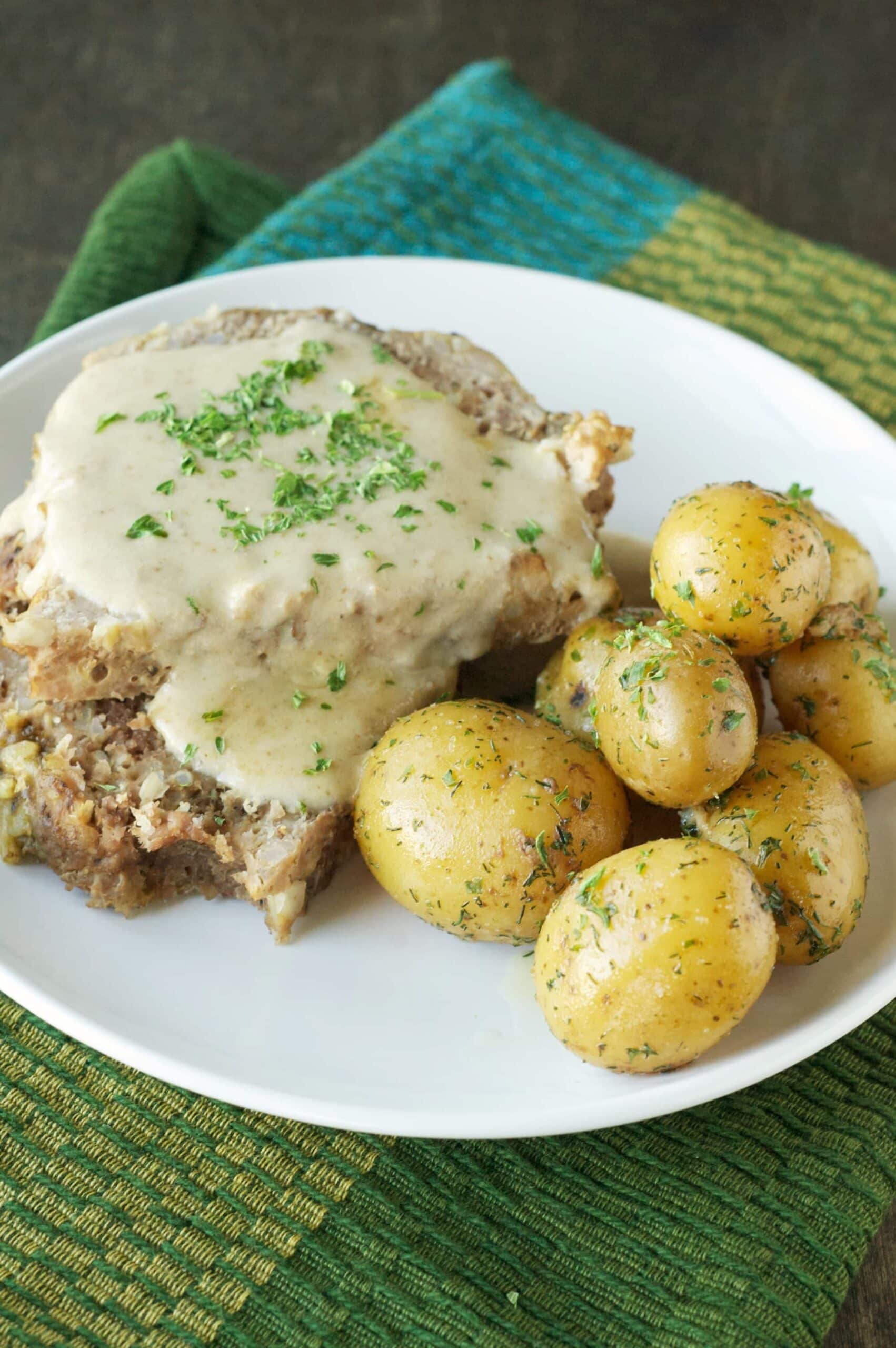 Slow Cooker Creamy Meatloaf with Baby Dill Potatoes