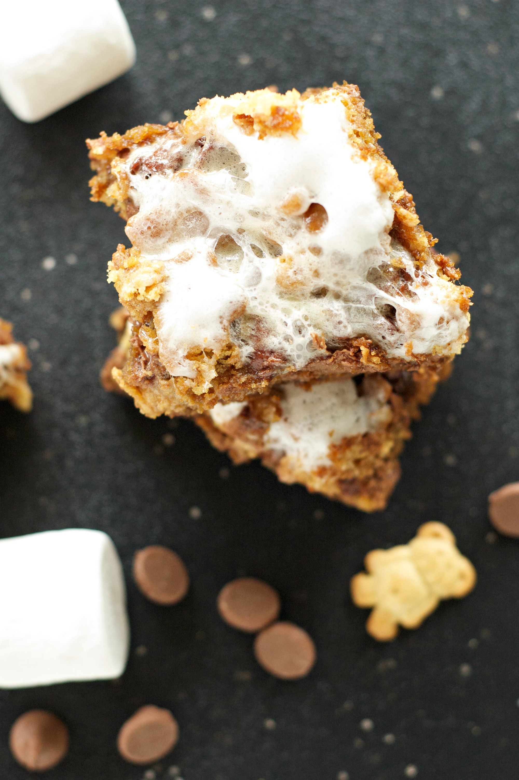 2 cookie bars with teddy grahams, marshmallows and chocolate chips