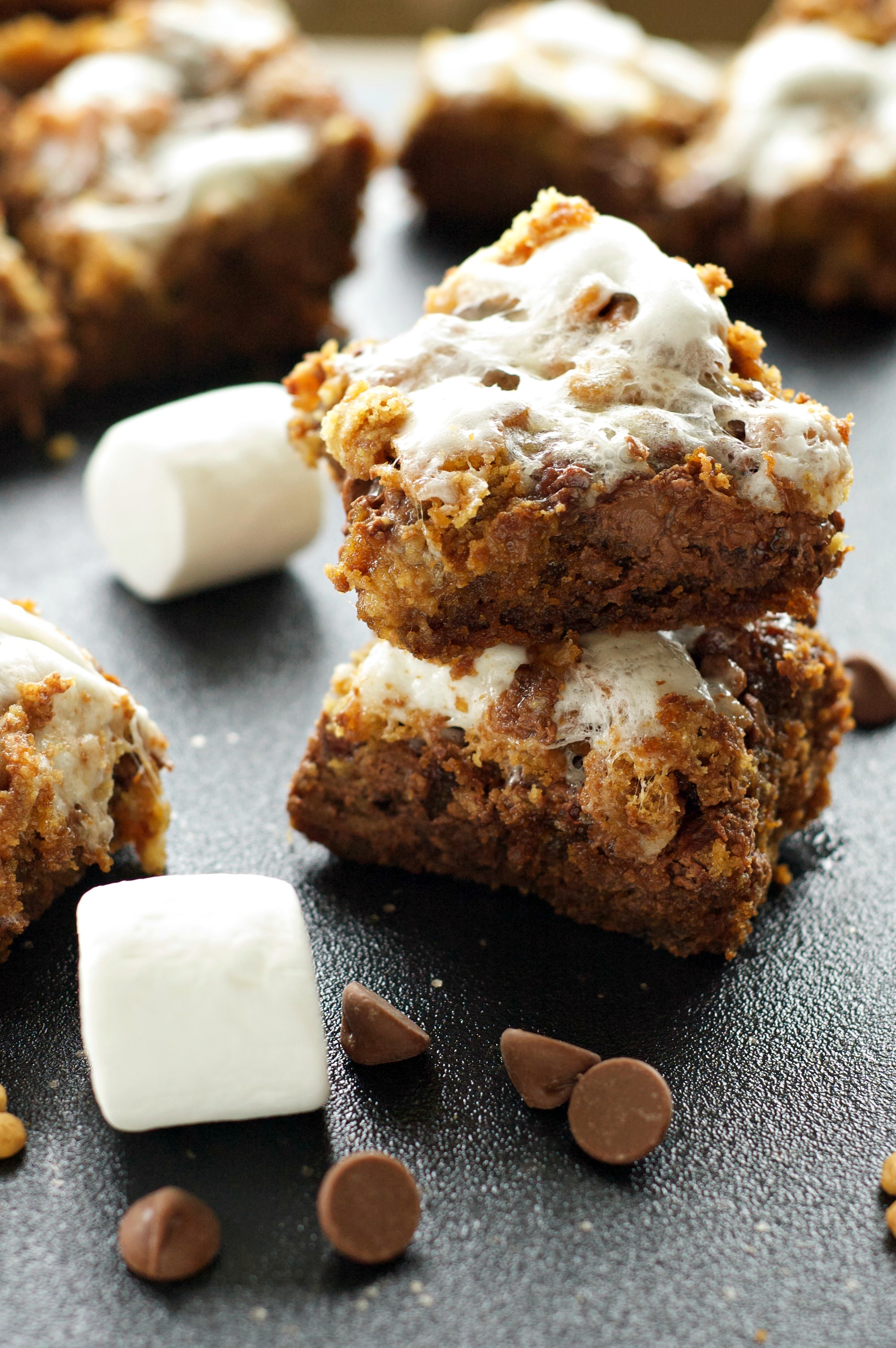 2 cookie bars with teddy grahams, marshmallows and chocolate chips