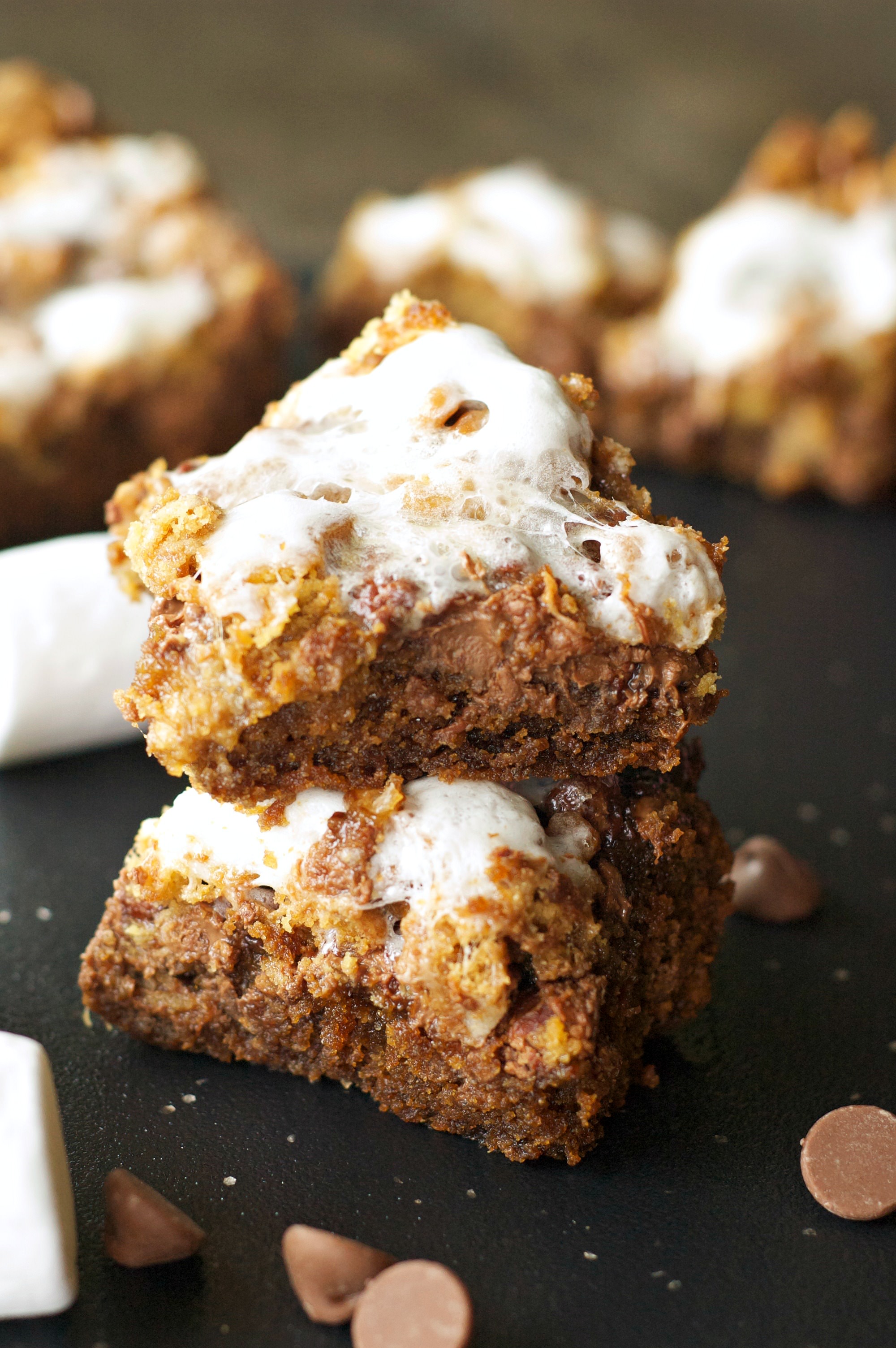 2 cookie bars with teddy grahams, marshmallows and chocolate chips