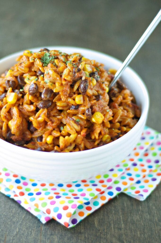 Slow Cooker Enchilada Pasta in white bowl