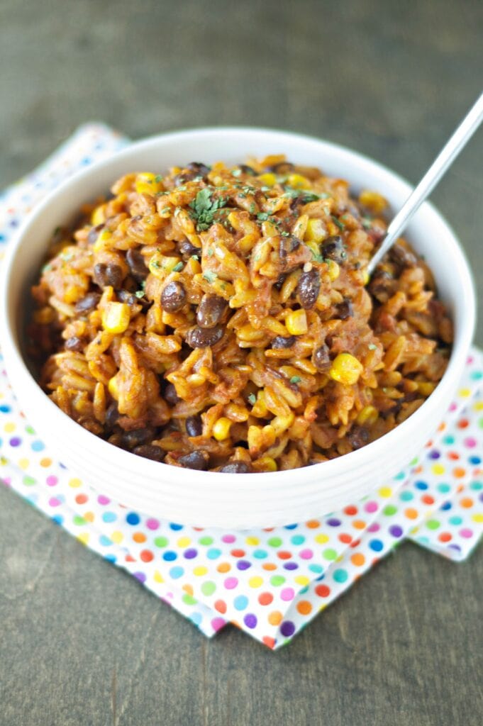 Slow Cooker Enchilada Pasta in white bowl