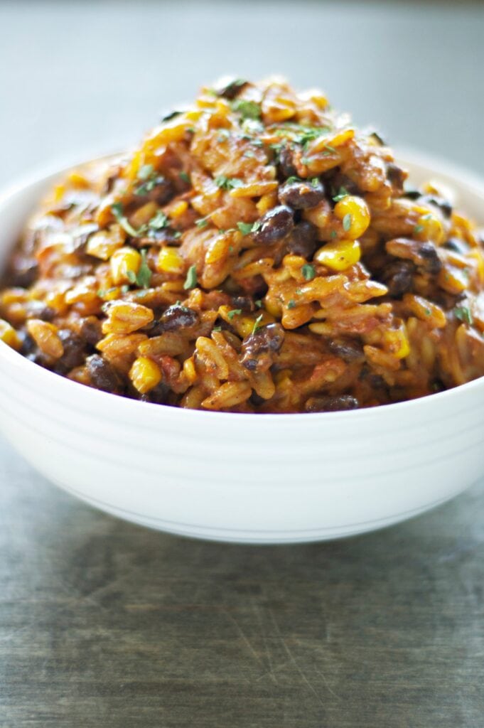 Slow Cooker Enchilada Pasta in white bowl