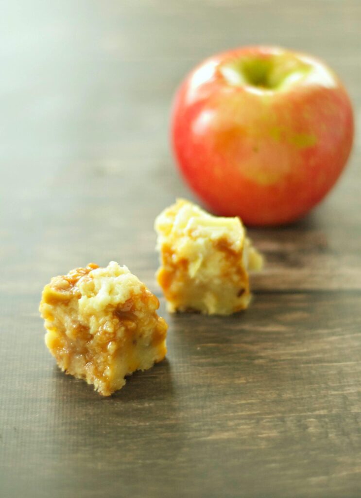 Slow Cooker Caramel Apple Cheesecake Bites  with apple