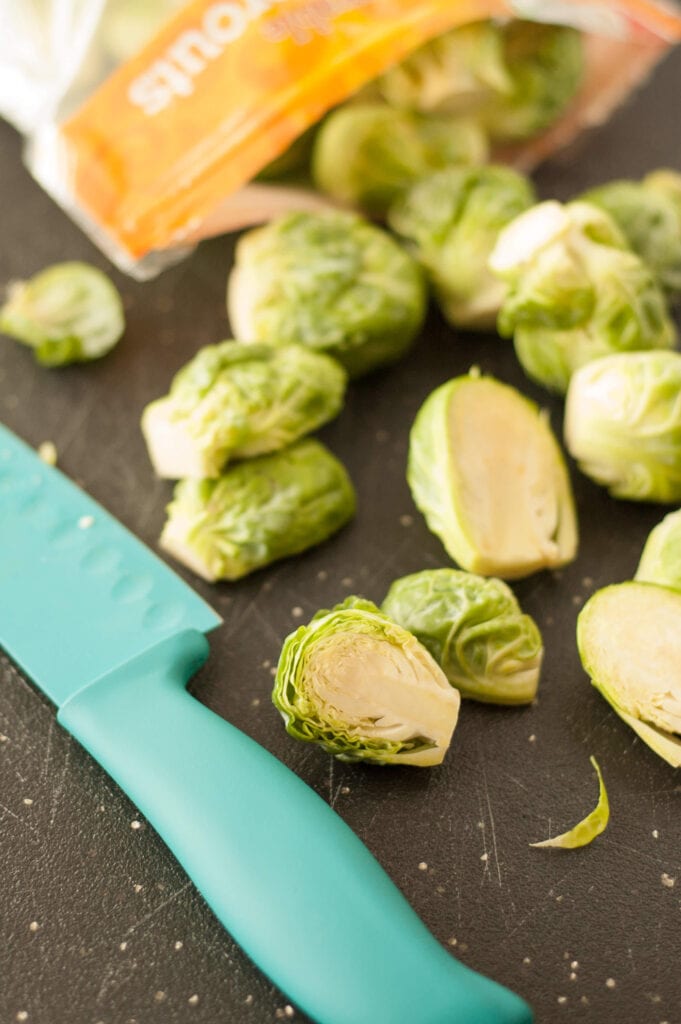 bag of brussels sprouts cut in half