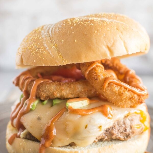 Turkey Burgers with Onion Rings and Campfire Sauce - Slow Cooker Gourmet