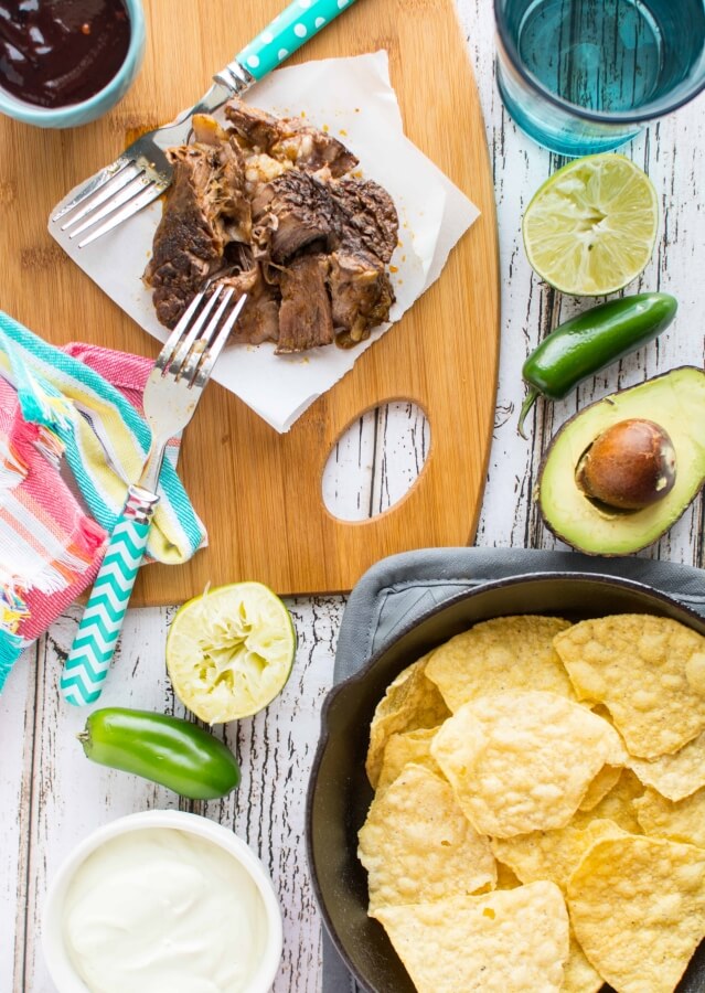 Slow Cooker Blueberry Chipotle BBQ Beef Nachos