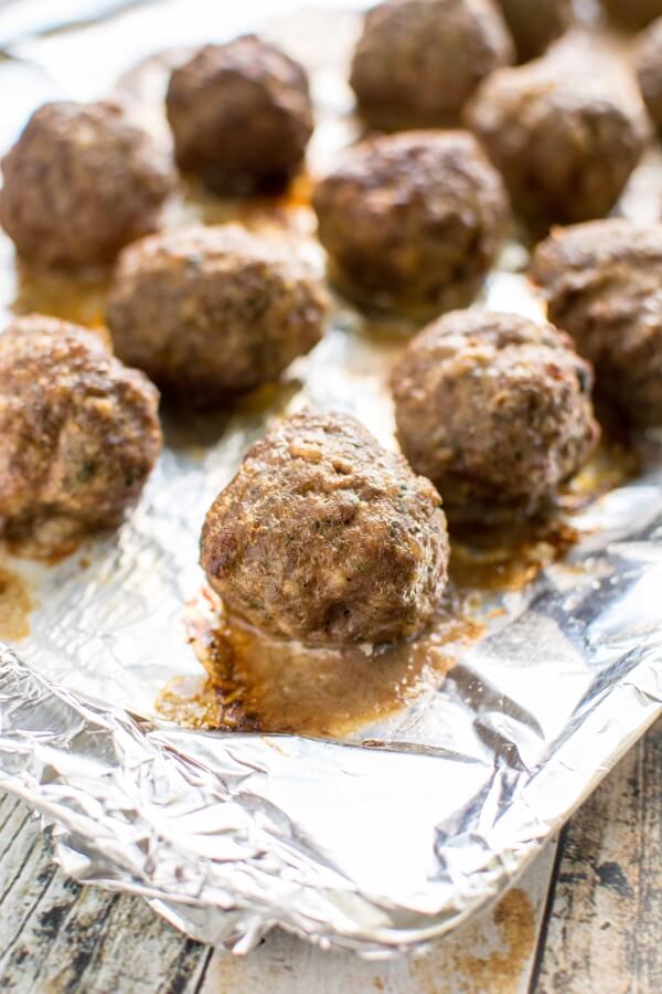 foil lined pan with Italian Meatballs