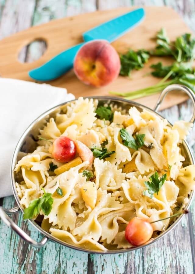 Peach and Goat Cheese Pasta Salad