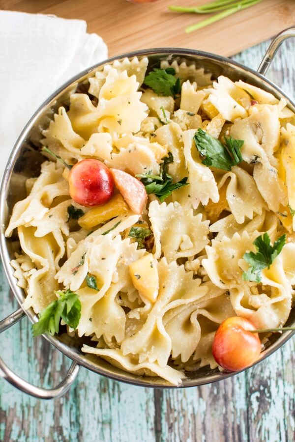 Summer Peach and Goat Cheese Pasta Salad
