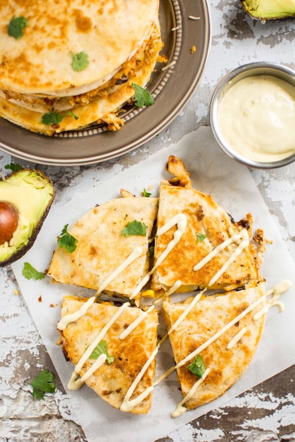 Southwest Chicken Quesadilla with Avocado Ranch