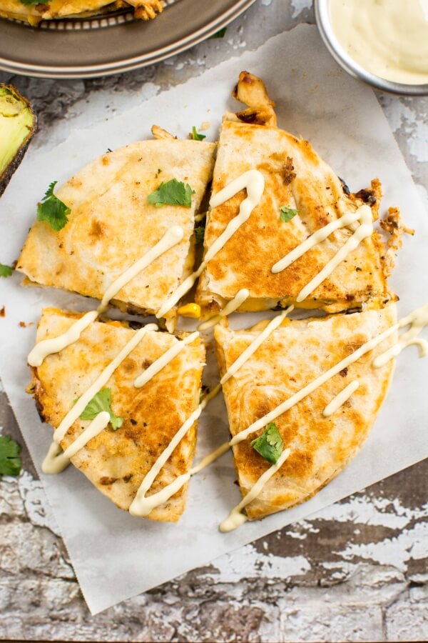 Southwest Chicken Quesadillas with Avocado Ranch