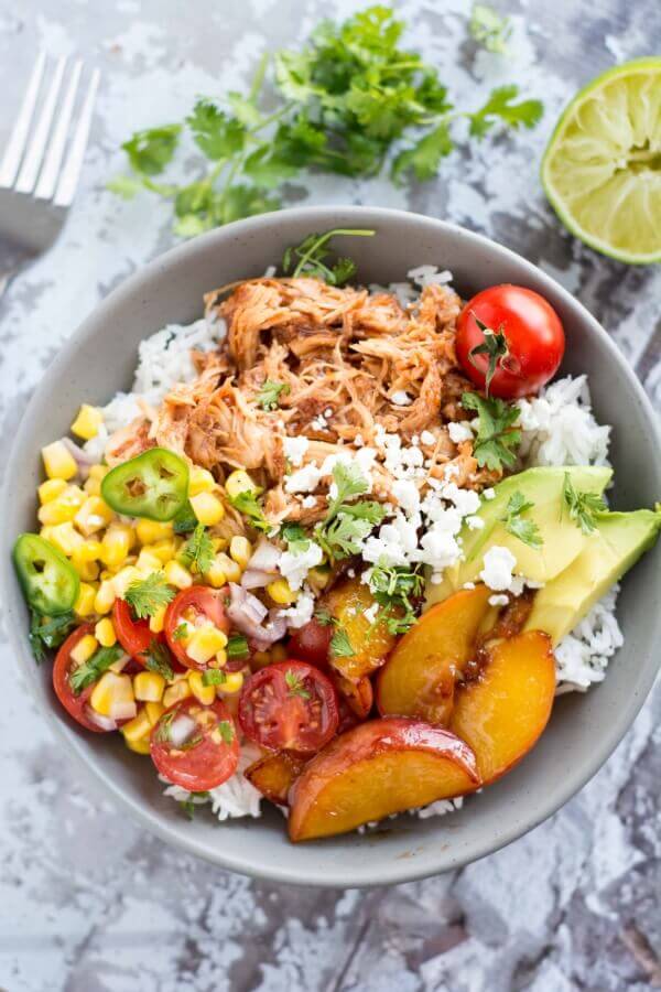 Slow Cooker Jalapeno Peach Chicken Bowls