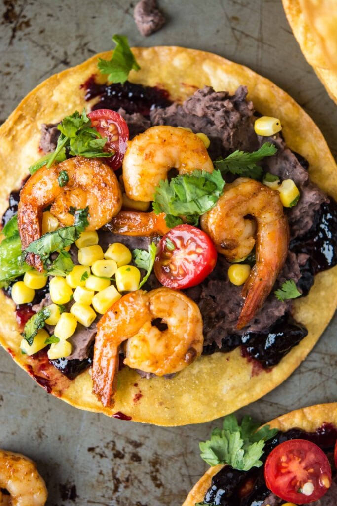 Black Bean and Shrimp Tostadas