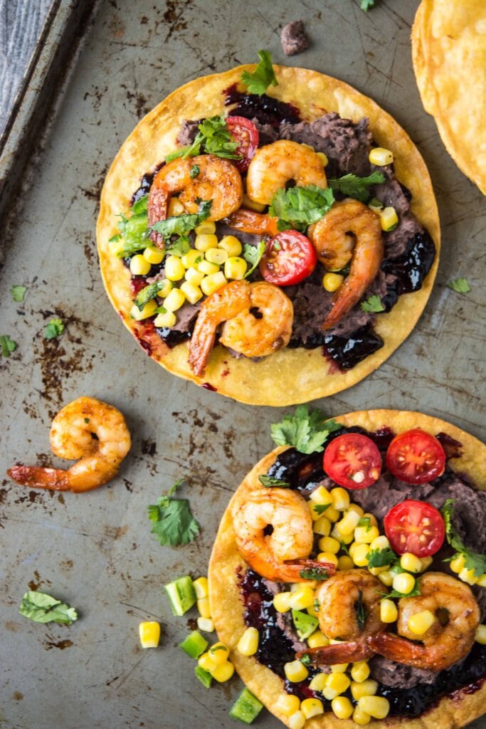 Black Bean and Shrimp Tostadas