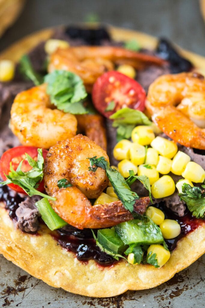 Black Bean and Shrimp Tostadas