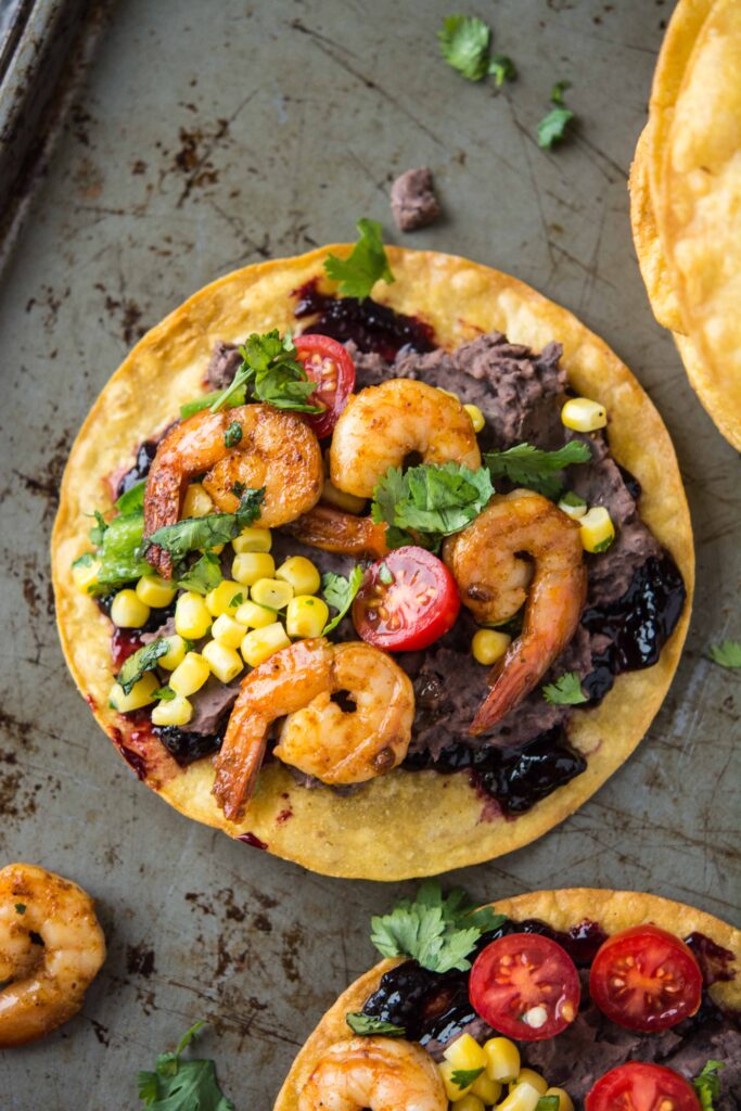 Black Bean and Shrimp Tostadas