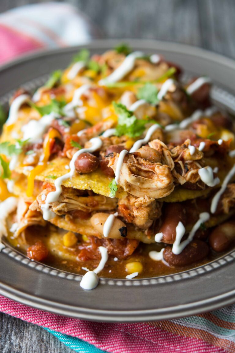 Slow Cooker Mexican Chili Tostada Stacks