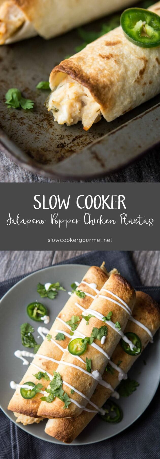 Slow Cooker Jalapeno Popper Chicken Flautas