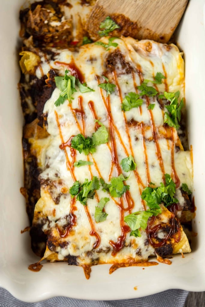 Slow Cooker BBQ Pulled Pork Enchiladas