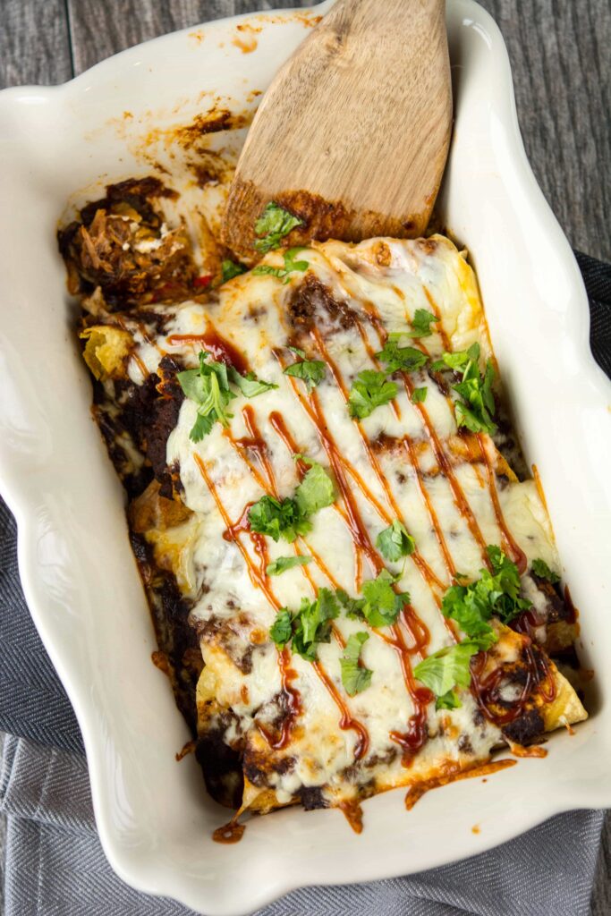 Slow Cooker BBQ Pulled Pork Enchiladas