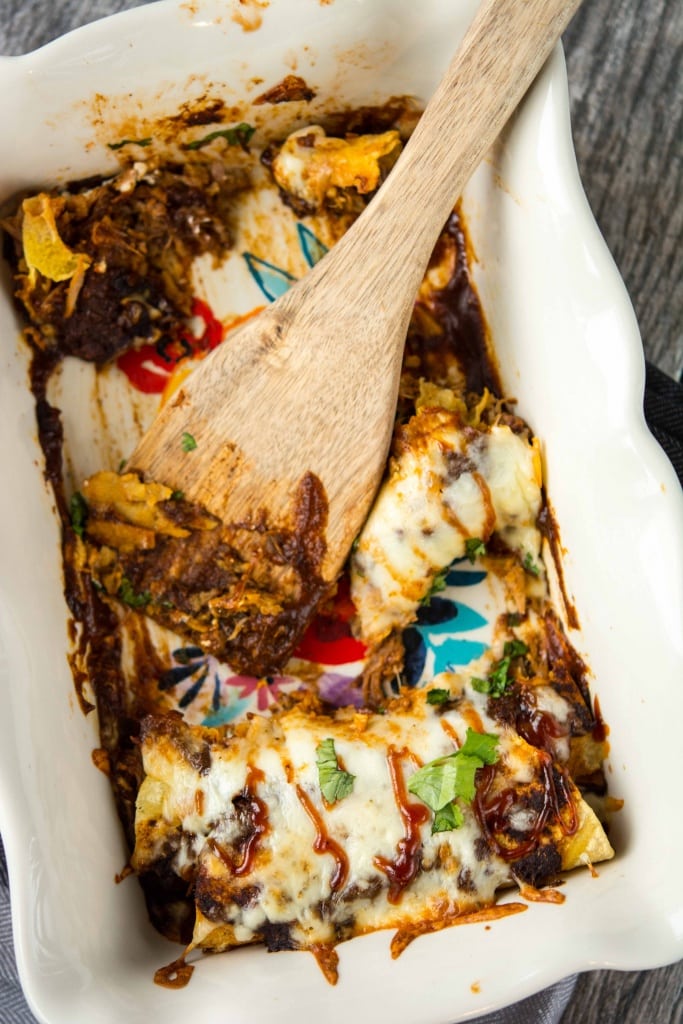 Slow Cooker BBQ Pulled Pork Enchiladas