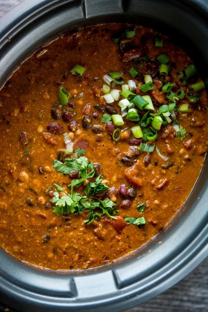 Slow Cooker Cheesy 3 Bean Chili