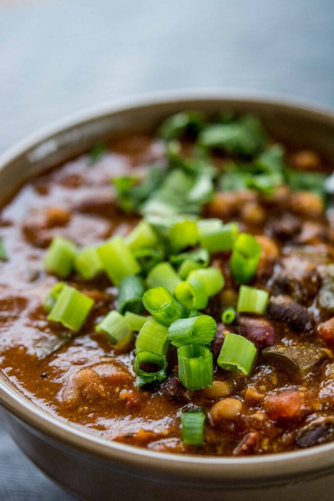 Slow Cooker Cheesy 3 Bean Chili