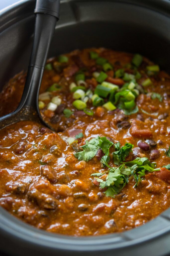 Slow Cooker Cheesy 3 Bean Chili