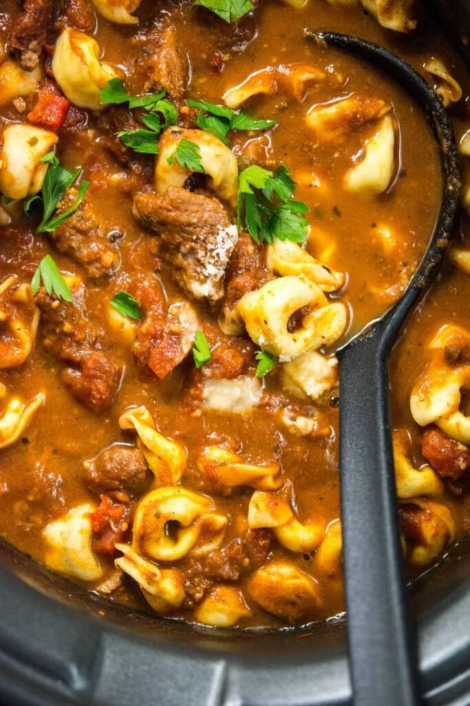 Slow Cooker Spicy Beef Tortellini Soup