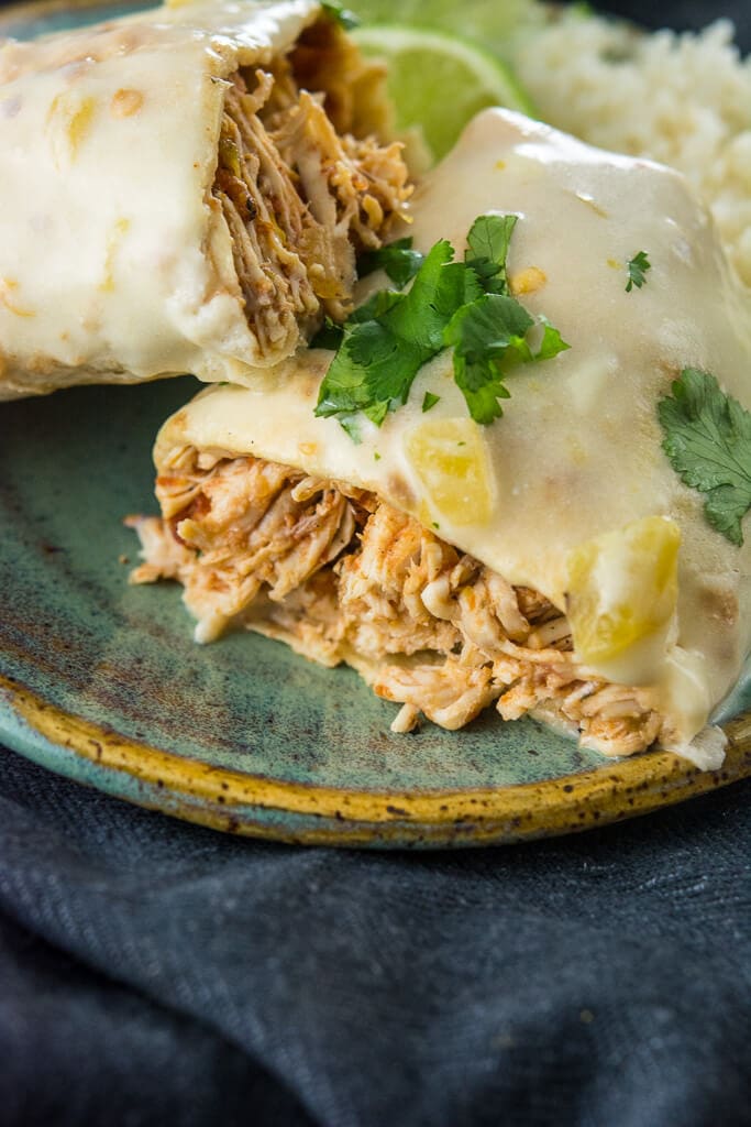 Slow Cooker Smothered Chicken Burritos