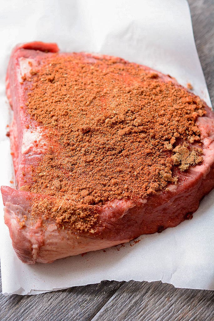 Spice rub on brisket - Slow Cooker Beer Braised Brisket