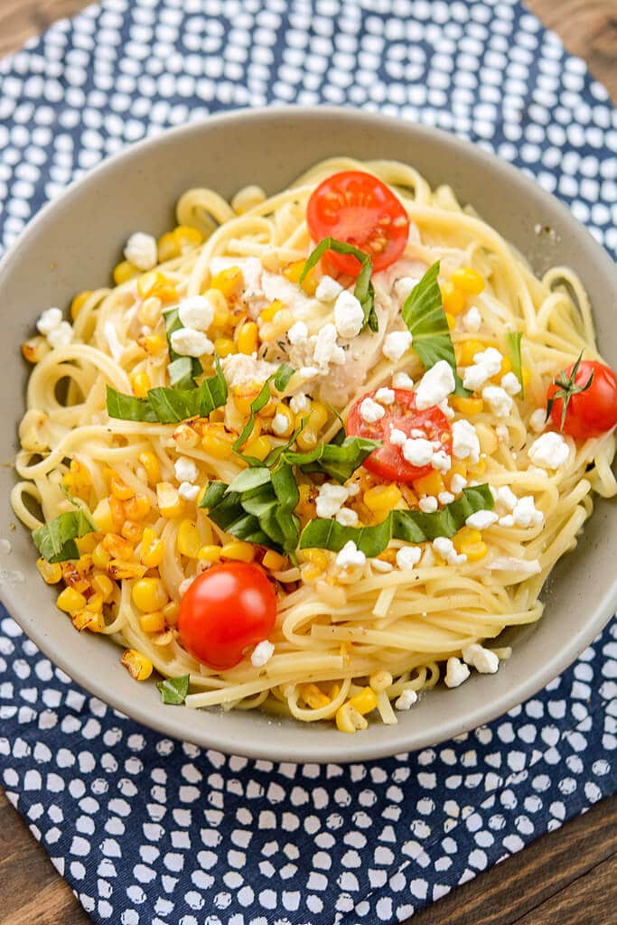Slow Cooker Chicken Pasta with Corn and Goat Cheese