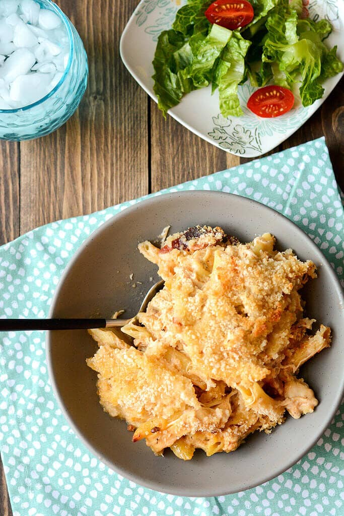 You may be wondering if there's anything more delicious than mac and cheese and there is! This Slow Cooker White Cheddar Bacon Mac & Cheese is not only creamy and delicious but also has bacon!