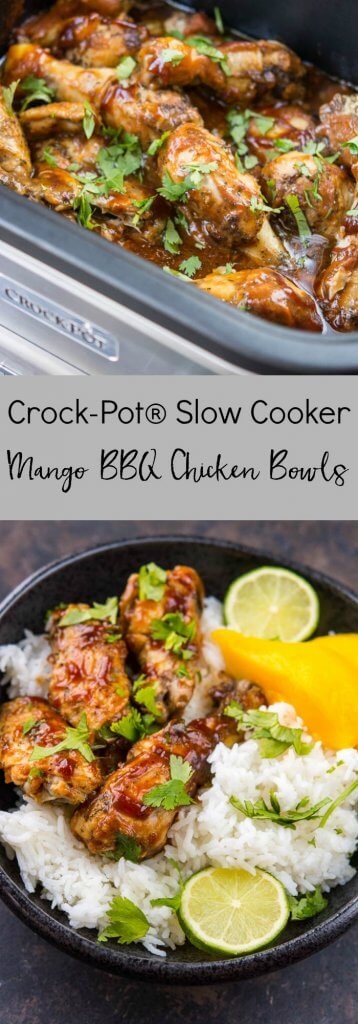 Crockpot Slow Cooker Mango BBQ Chicken Bowls