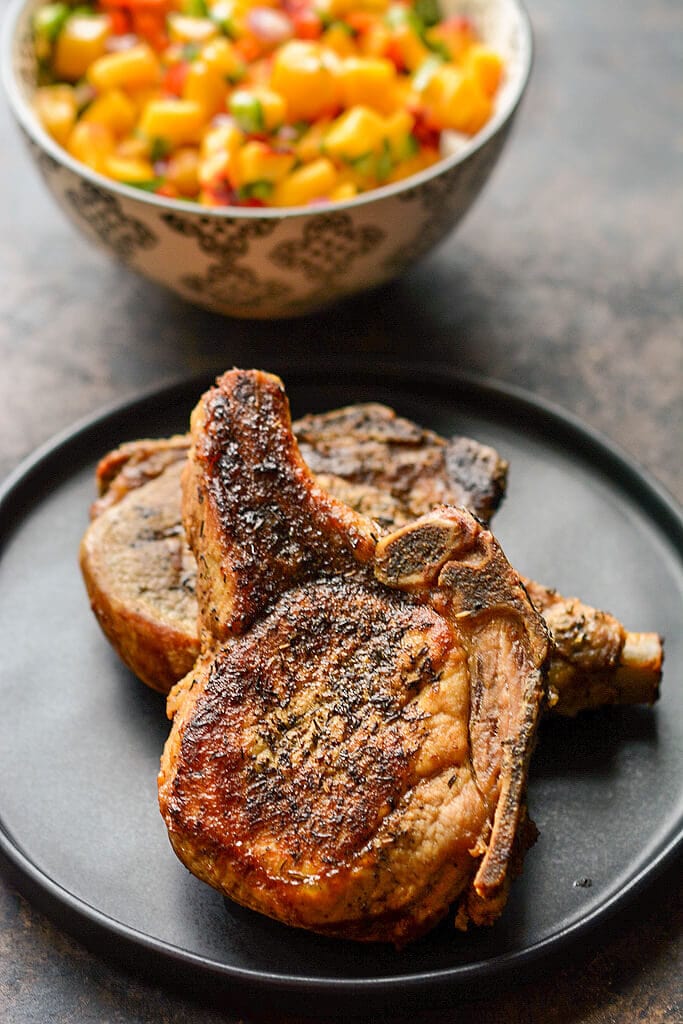 Pork Chops on a Plate - Slow Cooker Pork Chops with Peach Salsa Recipe