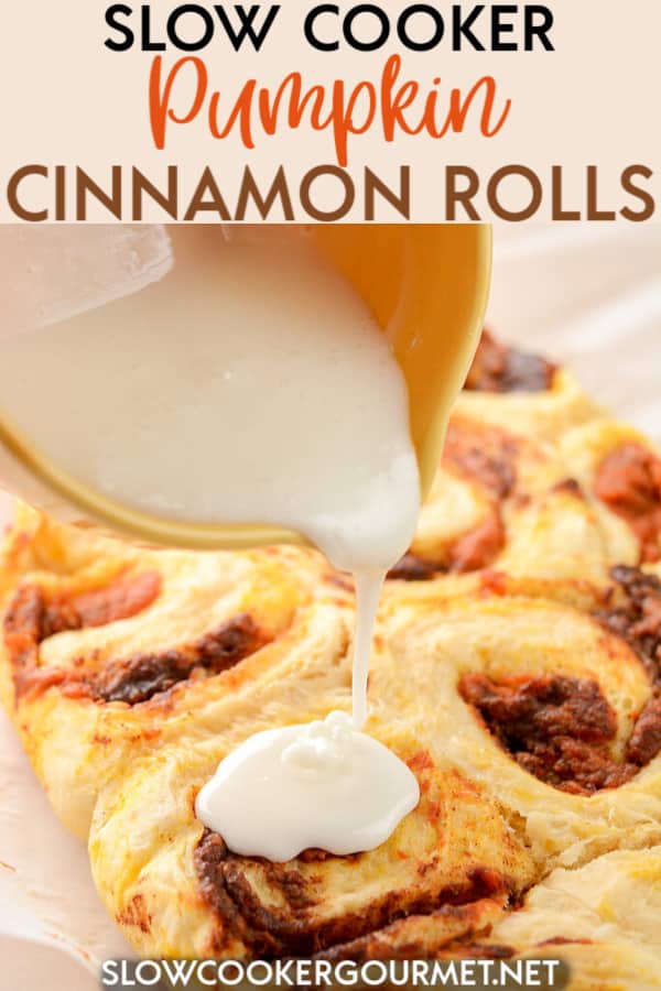 It's easier than you think to make homemade cinnamon rolls. These Slow Cooker Pumpkin Cinnamon Rolls are delicious fresh right out of the slow cooker! #slowcooker #pumpkin #cinnamonrolls #fallfoods