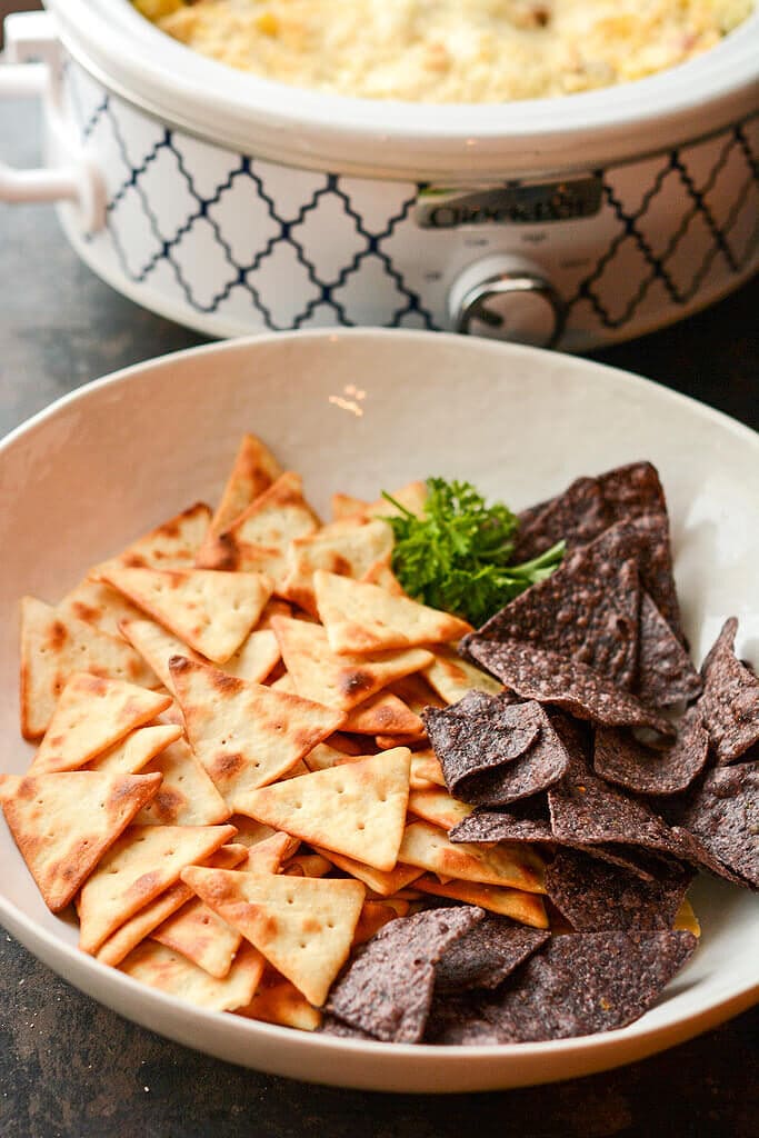 Slow Cooker Artichoke Dip - perfect with pita chips and blue corn chips