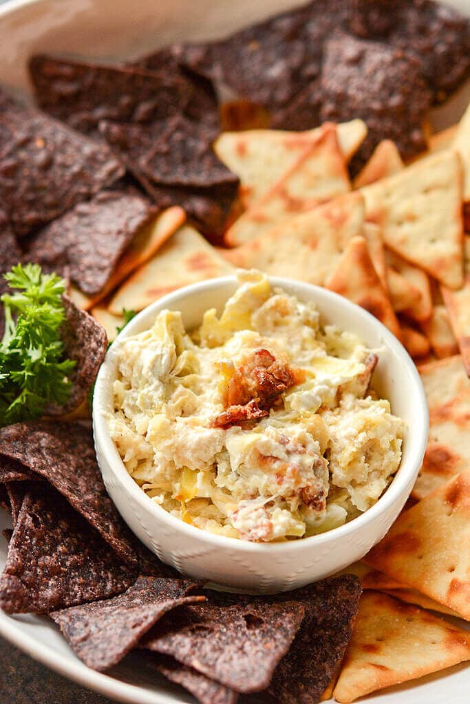 Slow Cooker Artichoke Dip - perfect with pita chips and blue corn chips