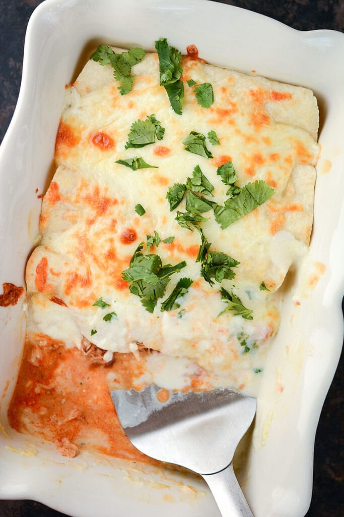 Slow Cooker Adobo Chicken Enchiladas