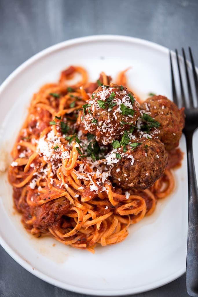 Lunch Crock Sweet Potato Spaghetti and Meatballs + A Quick Survey