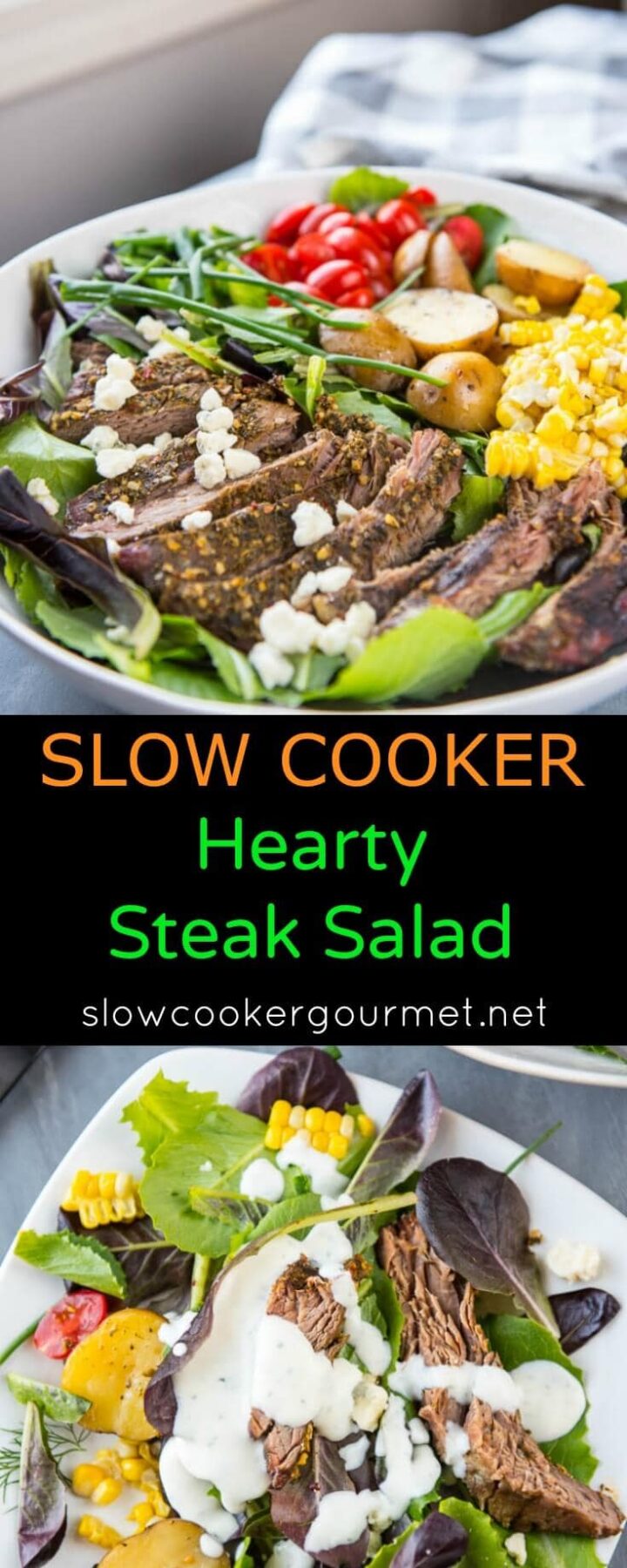 Slow Cooker Hearty Steak Salad is a simple and fresh meal that makes it easy to eat healthy even on busy summer nights!