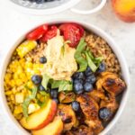 Slow Cooker Peach Balsamic Chicken Bowls are a simple and fresh summer meal perfect for weeknight family dinners!