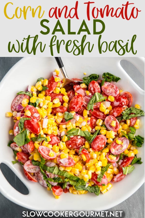 The perfect side dish all summer long! Corn and Tomato Salad is so simple to prepare, so fresh and always a hit! #corn #tomato #sidedish