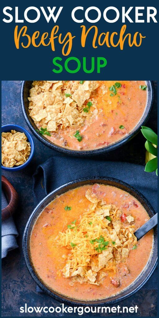 Slow Cooker Beefy Nacho Soup is a simple and quick meal that comes together easily for a weeknight dinner! Less than 5 ingredients and totally homemade! No canned soup here!