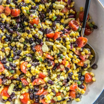 Black Bean and Corn Salsa in large white bowl